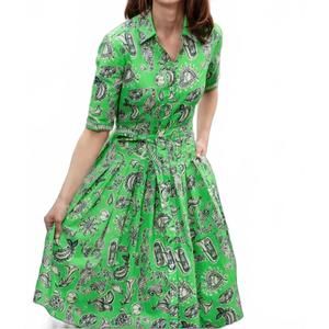 NEW DIZZY-LIZZIE mrs maisel whimsy print dress in green